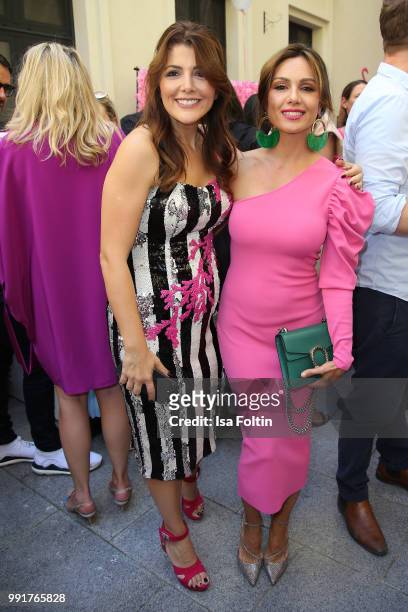 Sedef Ayguen, Titanic Group, and Nazan Eckes during the Grazia Pink Hour at Titanic Hotel on July 4, 2018 in Berlin, Germany.