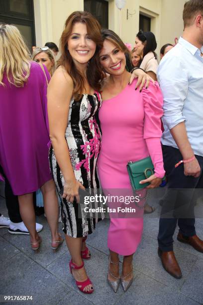 Sedef Ayguen, Titanic Group, and Nazan Eckes during the Grazia Pink Hour at Titanic Hotel on July 4, 2018 in Berlin, Germany.