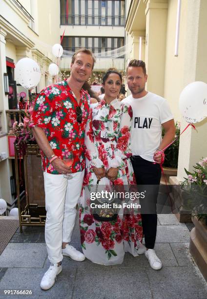 Nils Behrens, Lanserhof Hamburg, Bastian Ammelounx, CEO La Martina Germany, and Laila Hamidi during the Grazia Pink Hour at Titanic Hotel on July 4,...