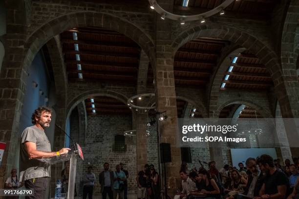 Óscar Camps, leader of ProActiva Open Arms is seen during the press conference. Following the arrival in Barcelona of the rescue vessel Open Arms,...