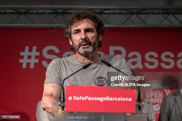 Óscar Camps, leader of ProActiva Open Arms is seen during the press conference. Following the arrival in Barcelona of the rescue vessel Open Arms,...