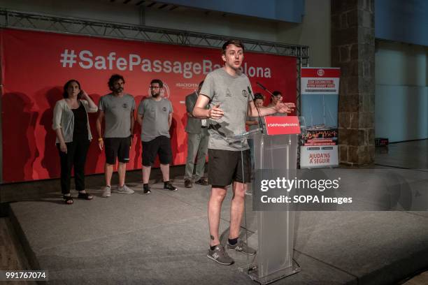 The MEP Javi López is seen during the press conference. Following the arrival in Barcelona of the rescue vessel Open Arms, Óscar Camps, leader of...