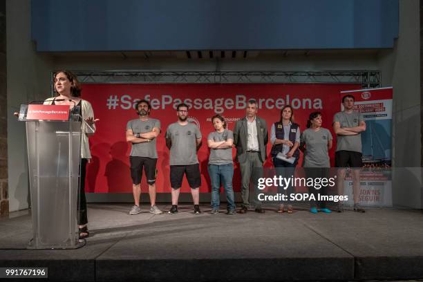 The mayor of Barcelona Ada Colau is seen during the press conference. Following the arrival in Barcelona of the rescue vessel Open Arms, Óscar Camps,...