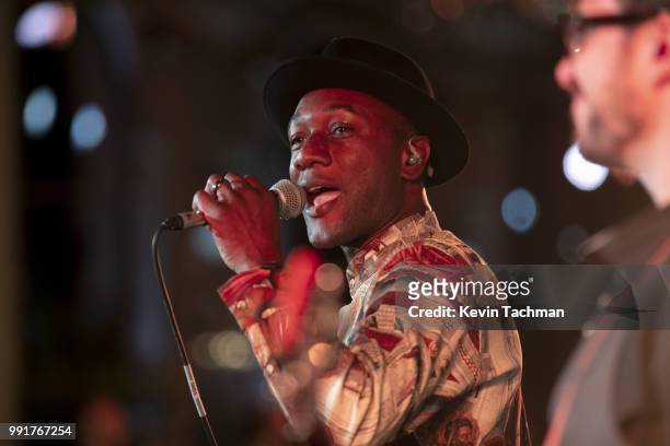 Aloe Blacc performs during the amfAR Paris Dinner at The Peninsula Hotel on July 4, 2018 in Paris, France.