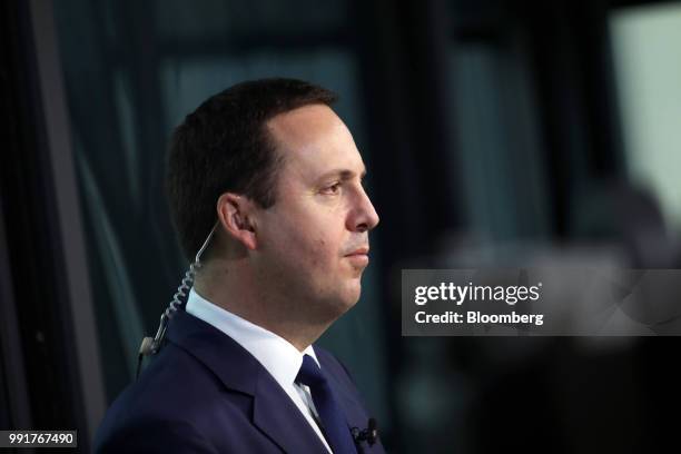 Steven Ciobo, Australia's trade, tourism and investment minister, listens during a Bloomberg Television interview in Tokyo, Japan, on Thursday, July...