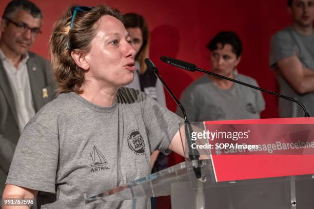 Italian MEP Eleonora Forenza is seen during the press conference. Following the arrival in Barcelona of the rescue vessel Open Arms, Óscar Camps,...