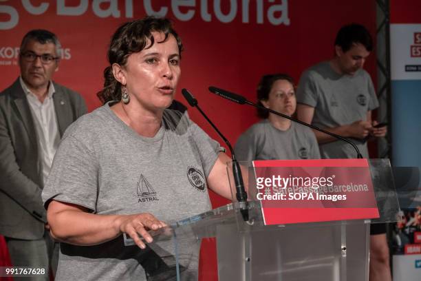 Ana Miranda is seen during the press conference. Following the arrival in Barcelona of the rescue vessel Open Arms, Óscar Camps, leader of ProActiva...