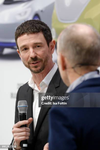 Oliver Berben and Peik von Bestenbostel during the exhibition preview of 'Driving Vizzions to Reality' at DRIVE. Volkswagen Group Forum on July 4,...