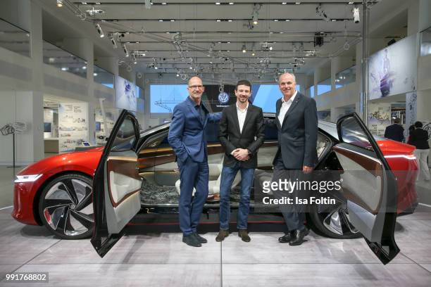 Klaus Bischoff, Oliver Berben and Juergen Stackmann during the exhibition preview of 'Driving Vizzions to Reality' at DRIVE. Volkswagen Group Forum...
