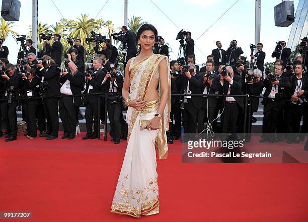 Actress Deepika Padukone attends the 'On Tour' Premiere at the Palais des Festivals during the 63rd Annual Cannes Film Festival on May 13, 2010 in...