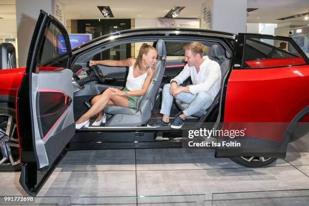 Sonja Gerhardt and Timur Bartels during the exhibition preview of 'Driving Vizzions to Reality' at DRIVE. Volkswagen Group Forum on July 4, 2018 in...