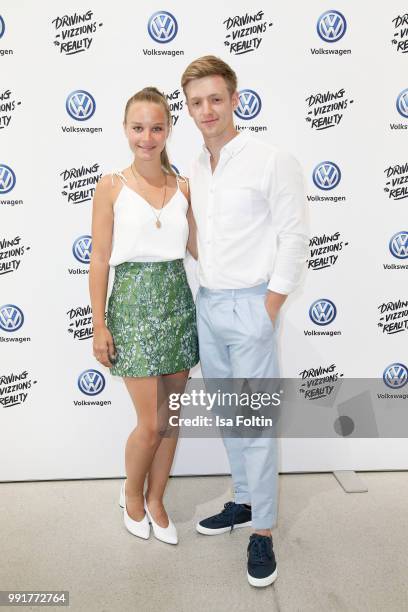 Sonja Gerhardt and Timur Bartels during the exhibition preview of 'Driving Vizzions to Reality' at DRIVE. Volkswagen Group Forum on July 4, 2018 in...