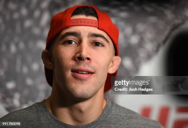 Michael Trizano interacts with media during The Ultimate Fighter Finale media day on July 4, 2018 at the Park MGM in Las Vegas, Nevada.