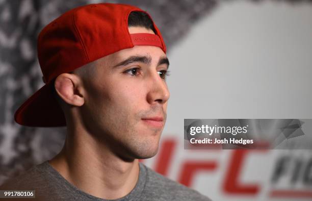 Michael Trizano interacts with media during The Ultimate Fighter Finale media day on July 4, 2018 at the Park MGM in Las Vegas, Nevada.