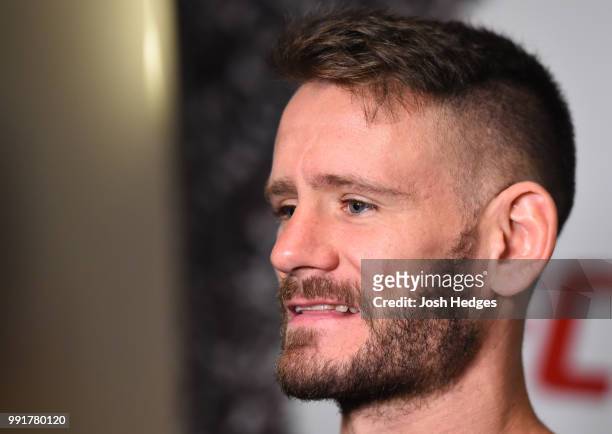 Jay Cucciniello of England interacts with media during The Ultimate Fighter Finale media day on July 4, 2018 at the Park MGM in Las Vegas, Nevada.