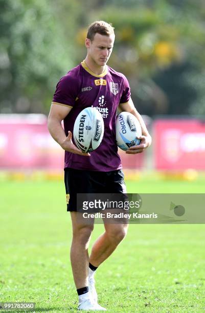 Daly Cherry-Evans during a Queensland Maroons State of Origin training session at Sanctuary Cove on July 5, 2018 in Gold Coast, Australia.