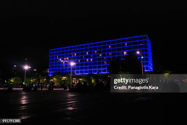 macedonia palace hotel by night - palace hotel stock pictures, royalty-free photos & images