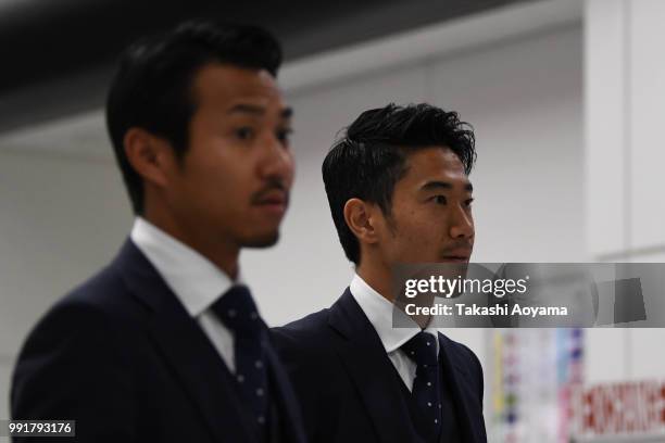 Shinji Kagawa is seen on arrival at Narita International Airport on July 5, 2018 in Narita, Narita, Japan.