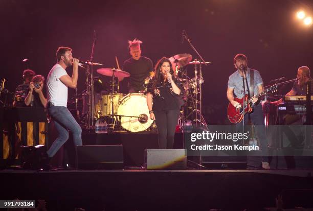 Charles Kelley, Hillary Scott and Dave Haywood of the band Lady Antebellum perform at the 2018 Let Freedom Sing! Music City July 4th concert on July...