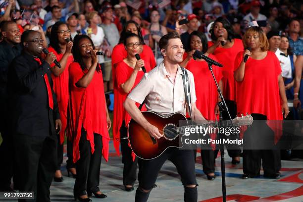 Multi-platinum pop singer and songwriter Andy Grammer performs at the 2018 A Capitol Fourth at the U.S. Capitol, West Lawn on July 4, 2018 in...