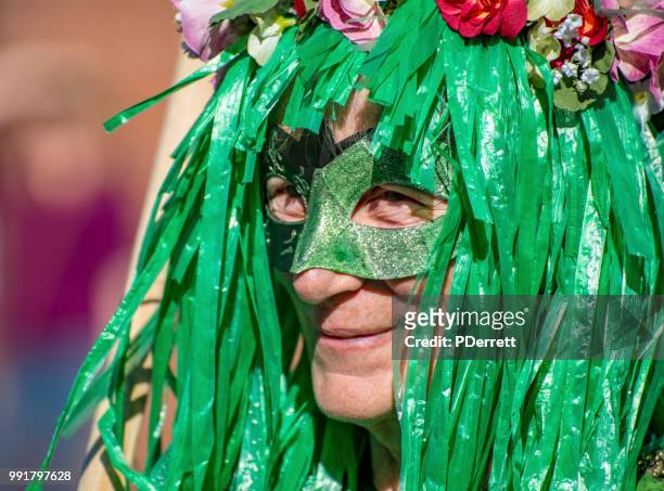green person. traditional winter solstice costume. - greenman festival 2018 stock pictures, royalty-free photos & images