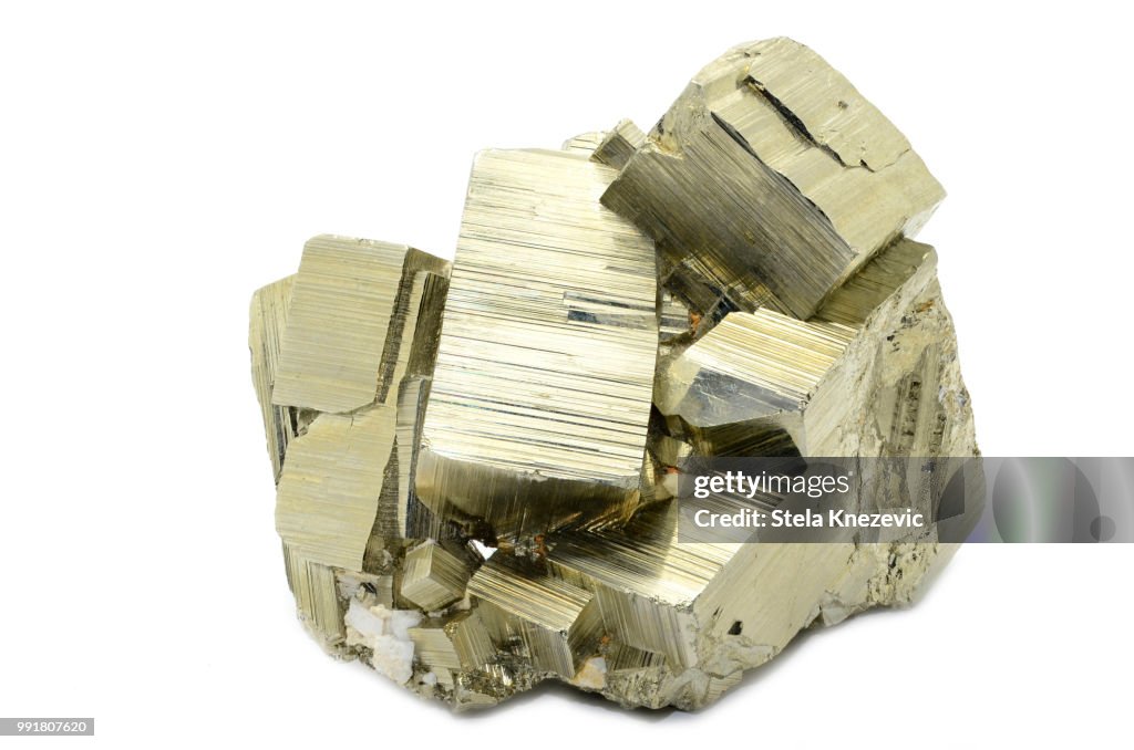Pyrite specimen on white background