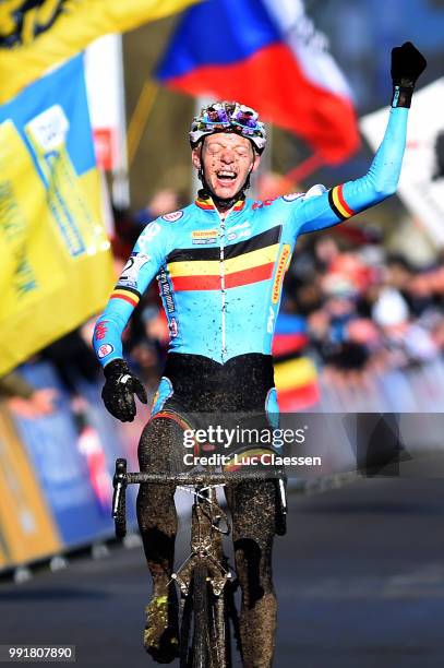 World Championships Tabor 2015, Under 23 /Arrival Michael Vanthourenhout Celebration Joie Vreugde, Championnat Du Monde, Wereldkampioenschap, Tim De...