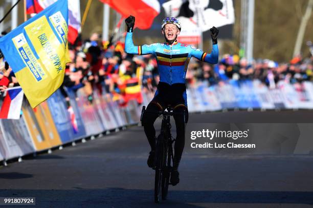 World Championships Tabor 2015, Under 23 /Arrival, Michael Vanthourenhout Celebration Joie Vreugde, Championnat Du Monde, Wereldkampioenschap, Tim De...