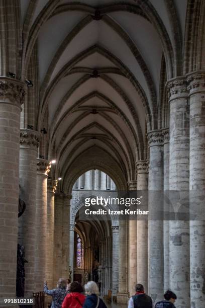 interior of st michael  and st gudula cathedral at brussels, belgium - cathedral of st michael and st gudula fotografías e imágenes de stock