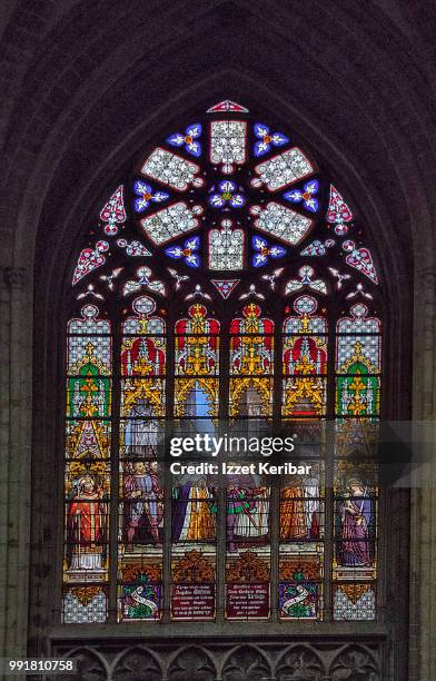 interior of st michael  and st gudula cathedral at brussels, belgium - cathedral of st michael and st gudula 個照片及圖片檔