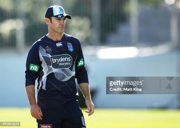 Blues coach Brad Fittler looks on during a New South Wales Blues State of Origin training session at NSWRL Centre of Excellence Field on July 5, 2018...