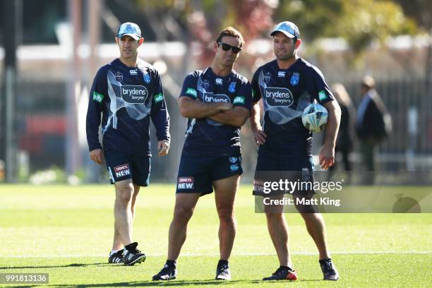 Blues coach Brad Fittler looks on during a New South Wales Blues State of Origin training session at NSWRL Centre of Excellence Field on July 5, 2018...