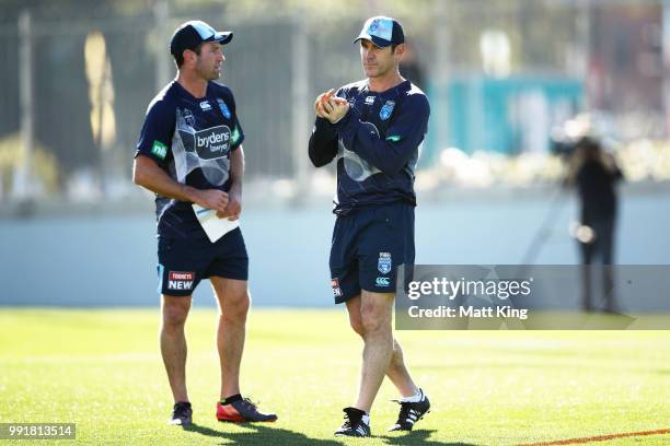 Blues coach Brad Fittler looks on during a New South Wales Blues State of Origin training session at NSWRL Centre of Excellence Field on July 5, 2018...