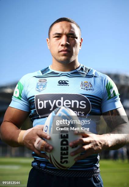 Tyson Frizell poses during a New South Wales Blues State of Origin training session at NSWRL Centre of Excellence Field on July 5, 2018 in Sydney,...