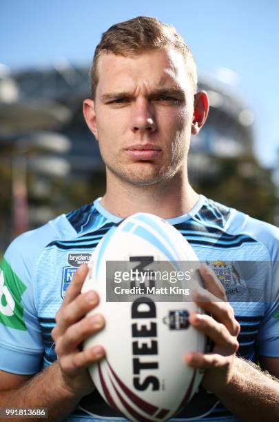 Tom Trbojevic poses during a New South Wales Blues State of Origin training session at NSWRL Centre of Excellence Field on July 5, 2018 in Sydney,...
