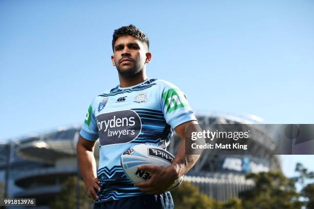 Tyrone Peachey poses during a New South Wales Blues State of Origin training session at NSWRL Centre of Excellence Field on July 5, 2018 in Sydney,...