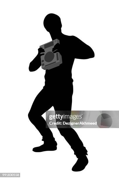 dj with deck posing silhouette vector - boy dancing stock illustrations