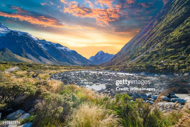 new zealand malerische berglandschaft am mount cook im sommer - westland stock-fotos und bilder