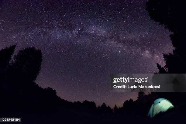 milky way over sumava - sumava stock pictures, royalty-free photos & images