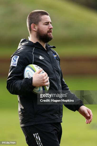 Dane Coles looks on during a Hurricanes Super Rugby training session at Rugby League Park on July 5, 2018 in Wellington, New Zealand.