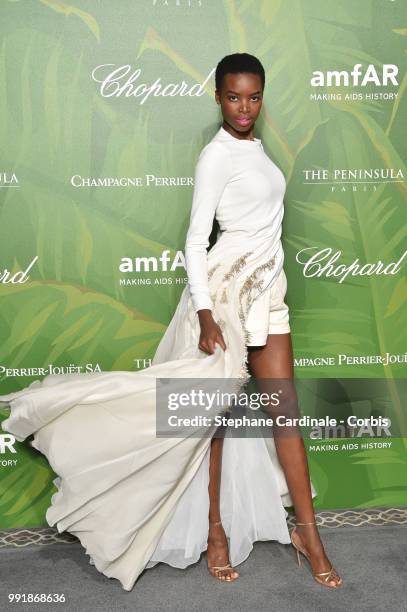 Model Maria Borges attends the amfAR Paris Dinner 2018 at The Peninsula Hotel on July 4, 2018 in Paris, France.