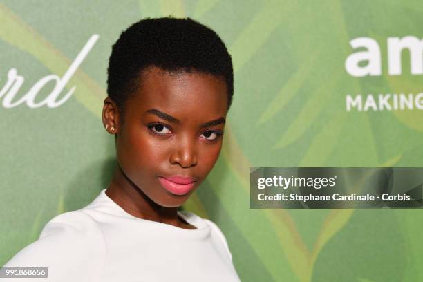 Model Maria Borges attends the amfAR Paris Dinner 2018 at The Peninsula Hotel on July 4, 2018 in Paris, France.