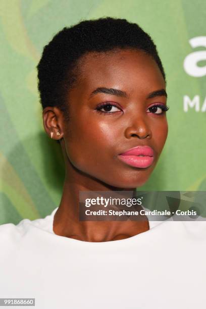 Model Maria Borges attends the amfAR Paris Dinner 2018 at The Peninsula Hotel on July 4, 2018 in Paris, France.