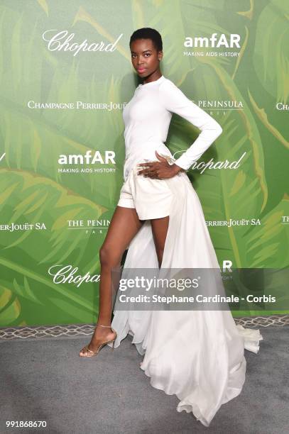 Model Maria Borges attends the amfAR Paris Dinner 2018 at The Peninsula Hotel on July 4, 2018 in Paris, France.