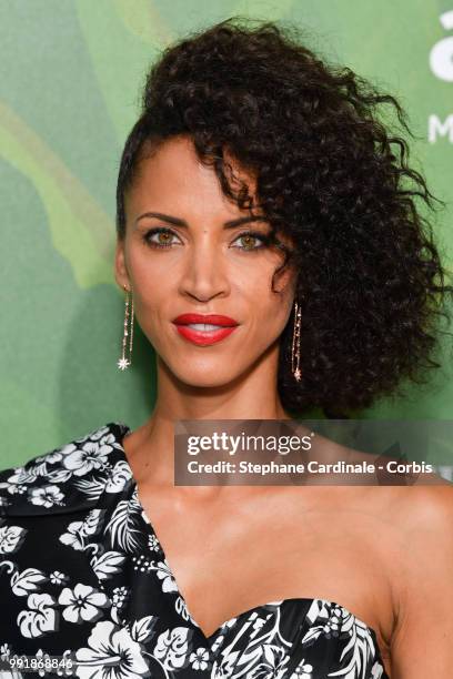 Model Noemie Lenoir attends the amfAR Paris Dinner 2018 at The Peninsula Hotel on July 4, 2018 in Paris, France.