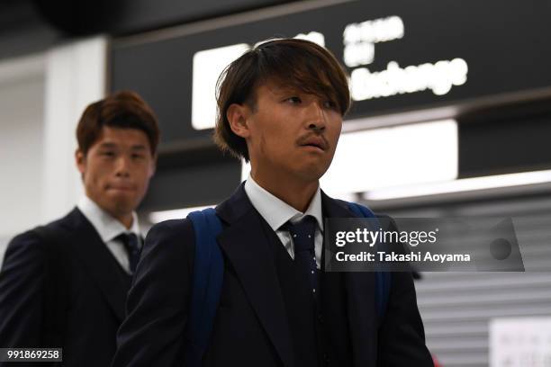 Takashi Usami is seen on arrival at Narita International Airport on July 5, 2018 in Narita, Narita, Japan.