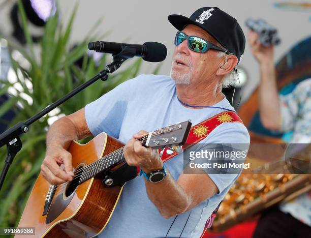 Multi-platinum selling music legend Jimmy Buffett rehearses before the show at the 2018 A Capitol Fourth at the U.S. Capitol, West Lawn on July 4,...