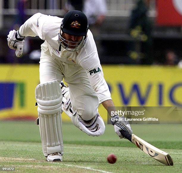 Damien Martyn of Australia avoids a run out during the 3rd day of the npower Ashes first test match between England v Australia at Edgbaston,...