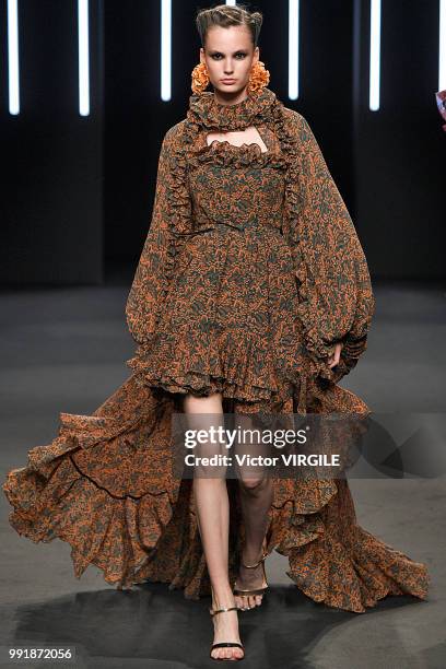 Model walks the runway during the Yumi Katsura Haute Couture Fall Winter 2018/2019 fashion show as part of Paris Fashion Week on July 2, 2018 in...