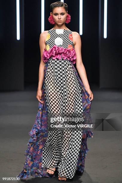 Model walks the runway during the Yumi Katsura Haute Couture Fall Winter 2018/2019 fashion show as part of Paris Fashion Week on July 2, 2018 in...